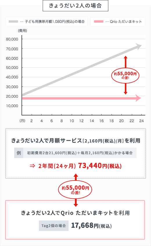 【きょうだい2人の場合】約55,000円の差!